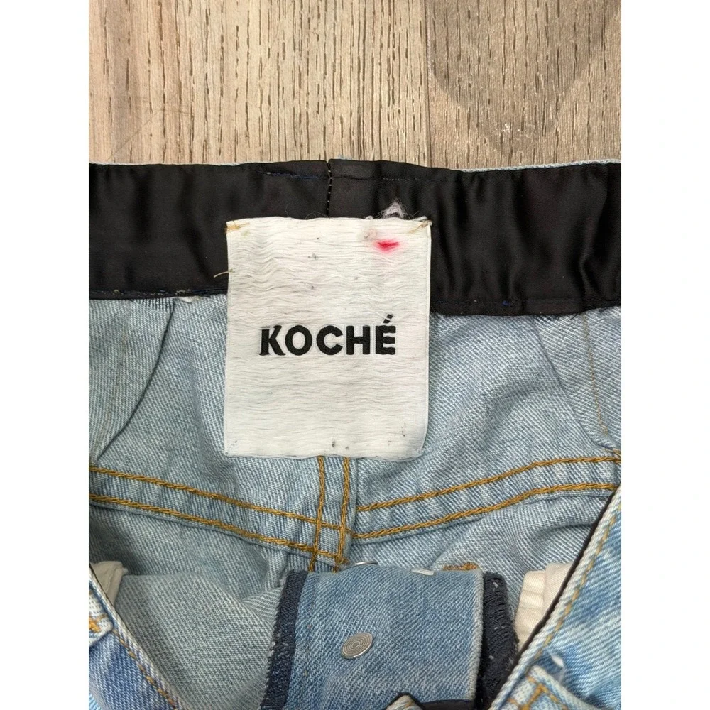 Koche Women Light Wash Designer Paris Jeans Pink Stripe Black Satin $465 MSRP 26